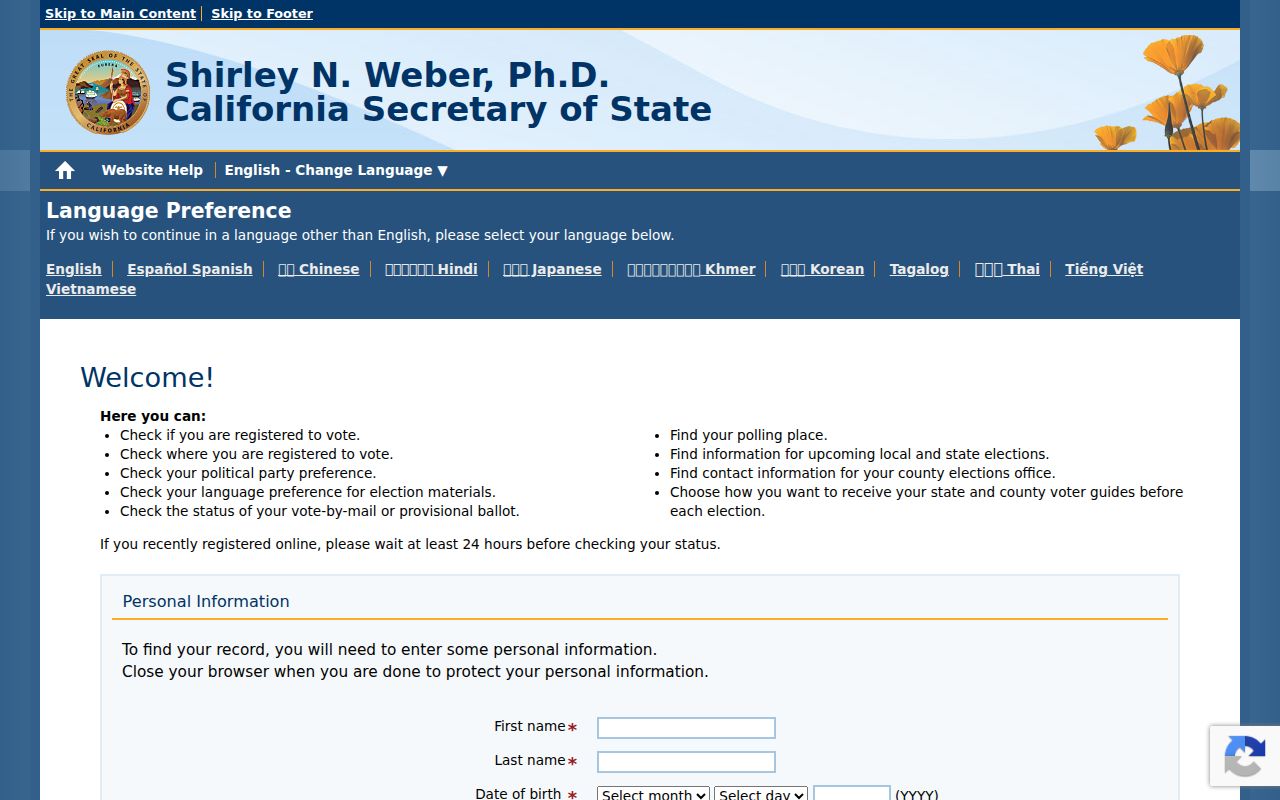 Burlingame people search California My Voter Status lookup