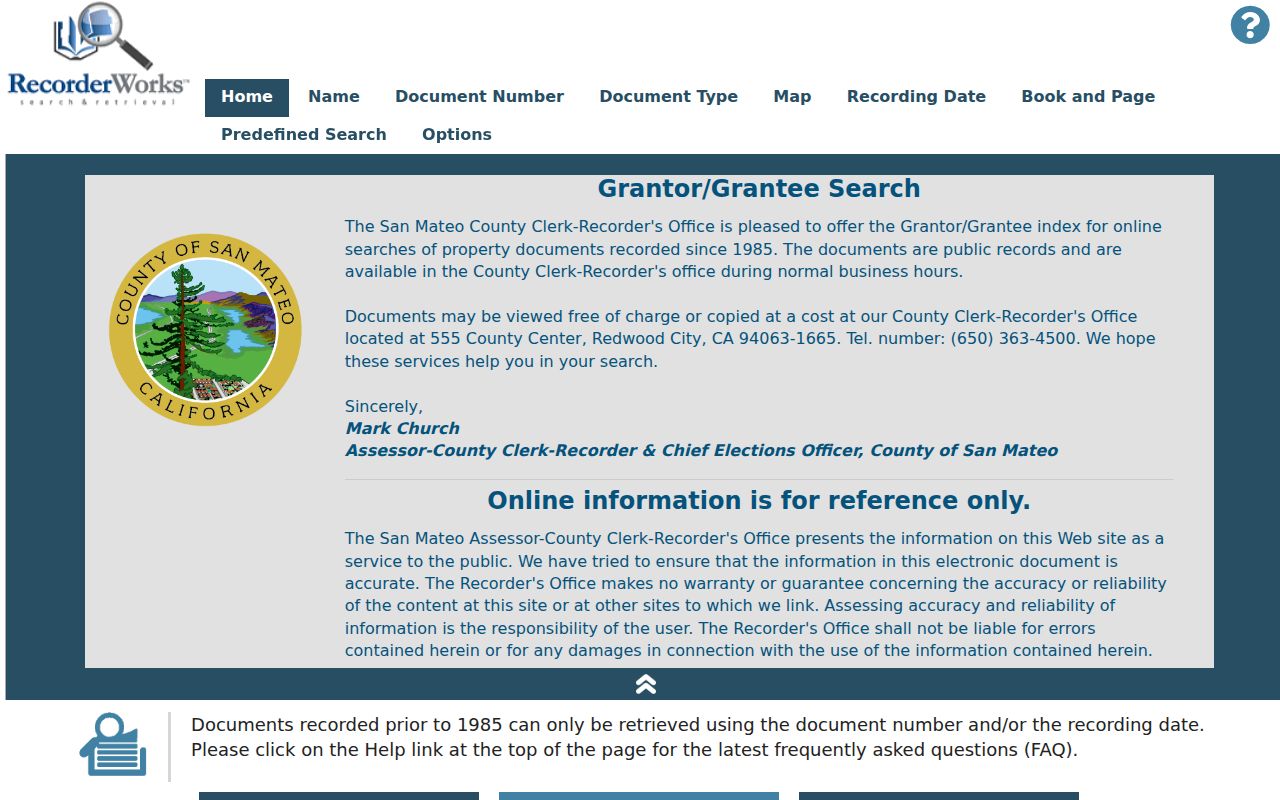Burlingame people search RecorderWorks Grantor-Grantee index