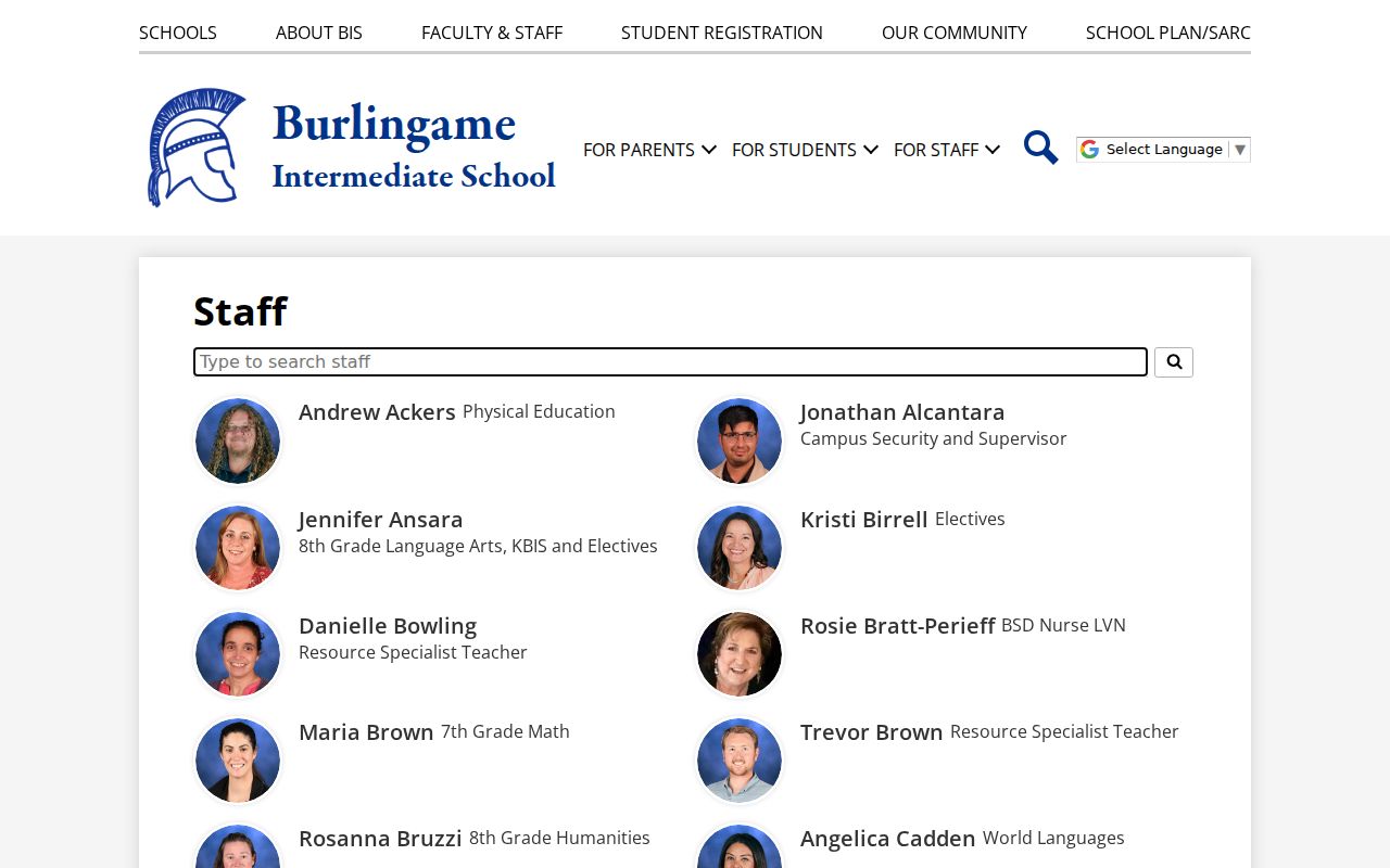 Burlingame people directories intermediate school staff search