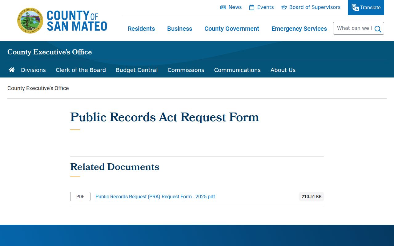 Burlingame public records San Mateo County PRA request form